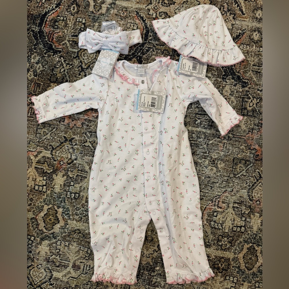Kissy Kissy Floral Print Kids One Piece with Hat and Headband NWT